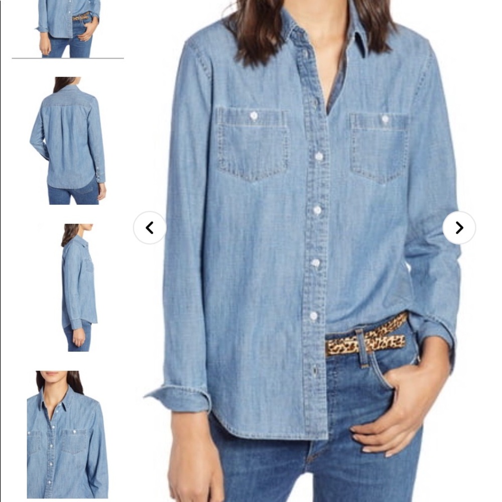 1901 Chambray Button Down Blouse Top - L